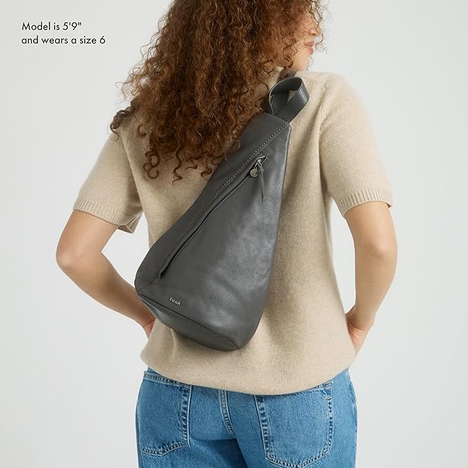 The Sak Geo Sling Backpack in Leather, Convertible Design, Slate