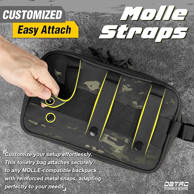 DBTAC Tactical Toiletry Bag w/Electronic Organizer Compartment | Dry/Wet Separate Hygiene Bag, Expanded Travel Dopp Kit Shaving Kit Travel shower Bag for Men (Black Camo)
