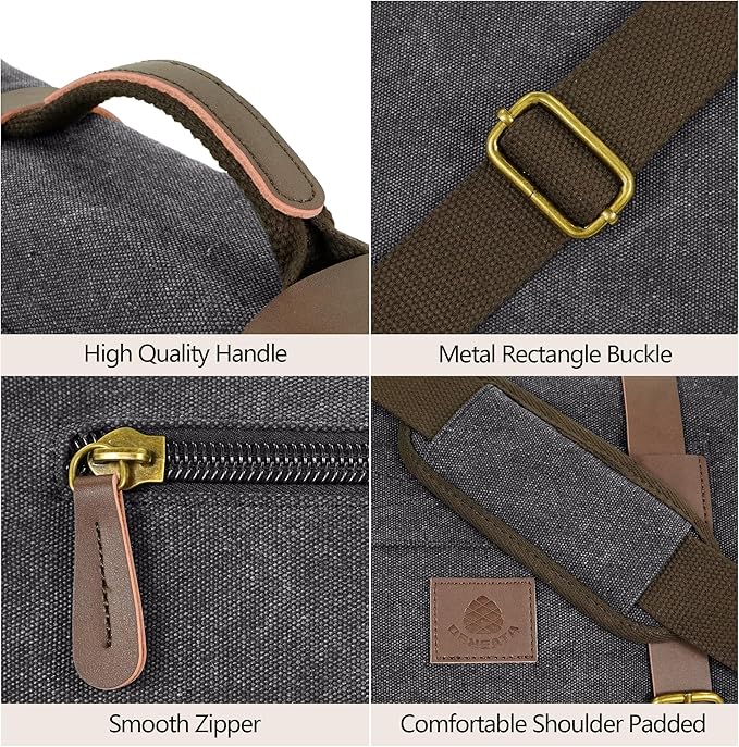 Messenger Bag for Men,13-14-15.6 Inch Laptop Bag, Vintage Heavyweight Canvas Satchel Bag, Leather Briefcase for School Work Travel (Grey)