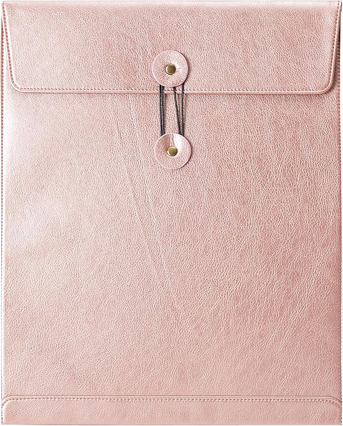Pink PU Leather File Folder for Documents,Important Document Folder with String Tie,Laptop Sleeve Notebook Case,Leather File Organizer,A4 Envelopes Filing Folder