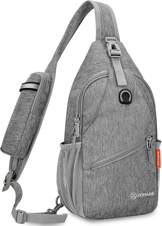 ZOMAKE Sling Bag,Small Crossbody Sling Backpack,Water Resistant Shoulder Daypack for Travel,Anti Thief Chest Bag for Hiking(Gray-Black)
