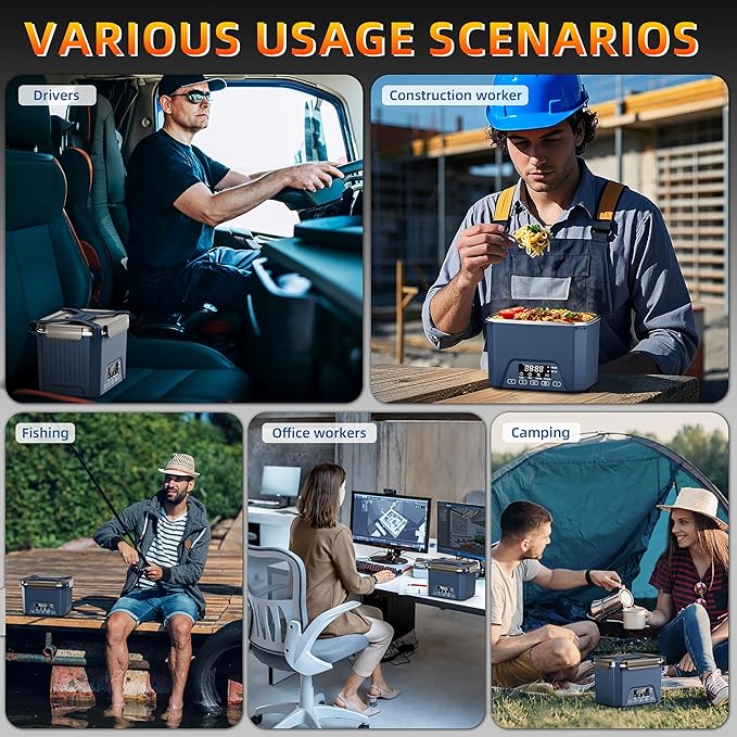 Cordless Electric Lunch Box, 1.2L Self Heating Lunch Box Battery Powered with Automatic Heating, BPA Free, Meal Prep Friendly (Blue)