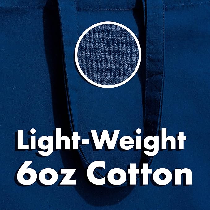 Carrywell |Not Made In China| 5 Pack Cotton Tote Bags, Lightweight Reusable Grocery Shopping Bag, Blank Bulk Cloth Totes with Handles, Great For Custom Screen Print and Gifts (15"x16")