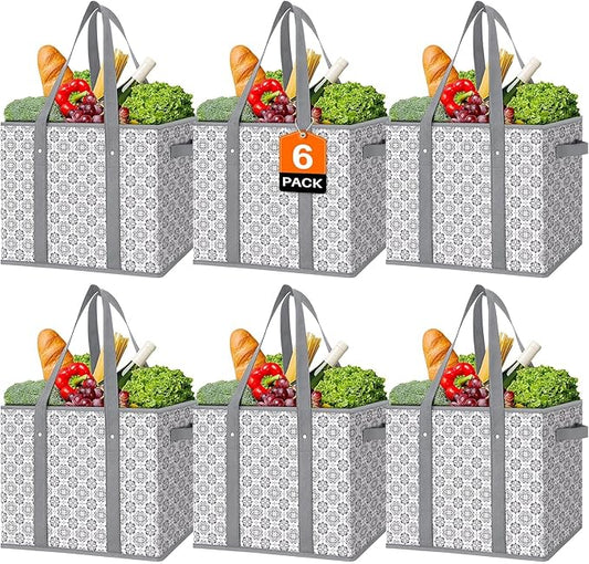 WISELIFE Reusable Grocery Bags [6 Pack],Large Grocery Tote Bag Water Resistant Shopping Bags Foldable Grocery Bag for Clothes,Shoes and Picnic
