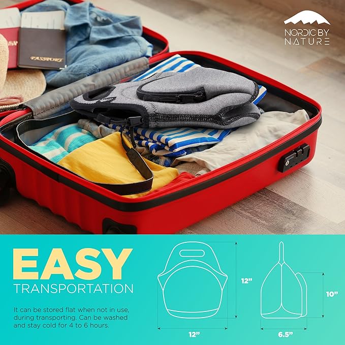 Nordic By Nature Neoprene Lunch Bag for Women & Lunch tote for Kids Insulated Lunch bag Reusable Washable Extra Thick Neoprene & Soft Cotton Feel, Premium Stitching, Outside Pocket, (M) Grey/Black