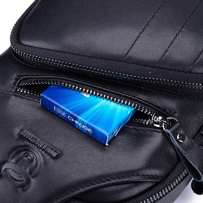 LUKZIJAES Genuine Leather Sling Bag for Men