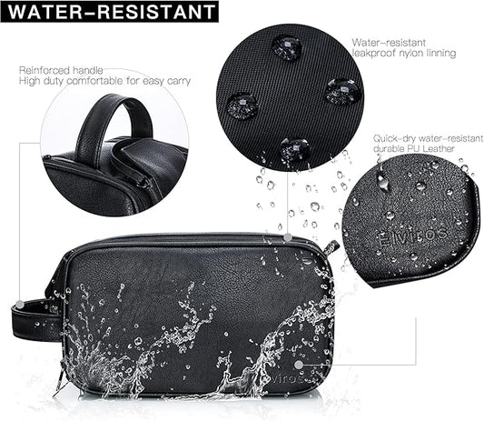 Elviros Toiletry Bag for Men, Large Travel Shaving Dopp Kit Water-resistant Bathroom Toiletries Organizer PU Leather Cosmetic Bags Fathers Day Gift(Medium, Black)