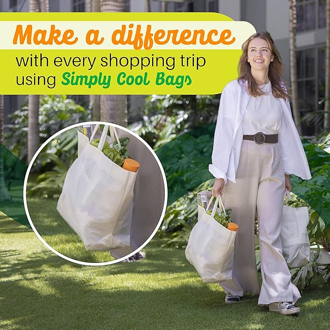 Simply Cool 200 Pack Reusable Eco-Friendly Large Grocery Shopping Bags 14.5"x14"x6.6" Durable Recyclable Washable Foldable Portable Tote Bags Bulk