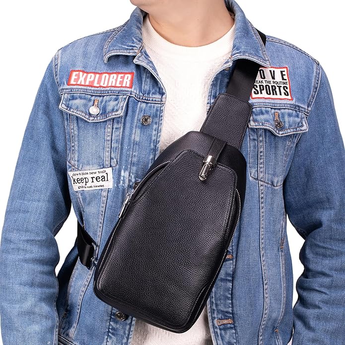 KPYWZER Vintage Leather Sling Bag Backpack for Men Crossbody Shoulder Chest DayPack Backpacks