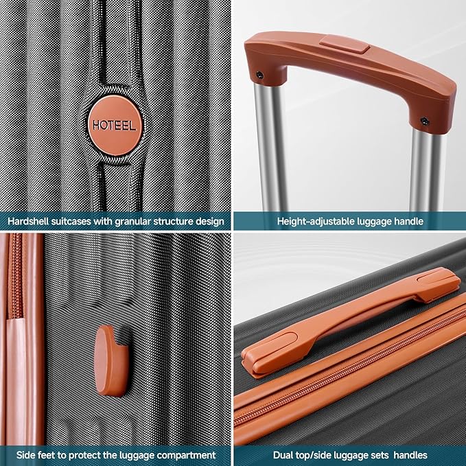 Hoteel Luggage 6-piece Set, 360° Universal Suitcases with Wheels Hard Shell Suitcase with TSA Lock, Including Waterproof Luggage Bag, Travel Maletas for Men and Women,Black(16/20/24/28Inch)