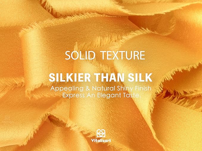 Vitalizart Silk Satin Ribbon 1 inch x 15 Yard Gold Handmade Frayed Ribbons for Gift Wrapping Baby Shower Wedding Bridal Bouquets Holiday Decor