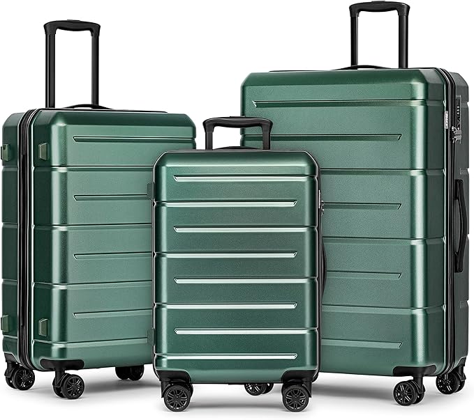 KYME Luggage Sets 3 Piece Hard Shell 22in/26in/30in Suitcases with Wheels Hardside Suitcase Set with TSA Lock Travel Rolling Luggage Set for Women Men Green
