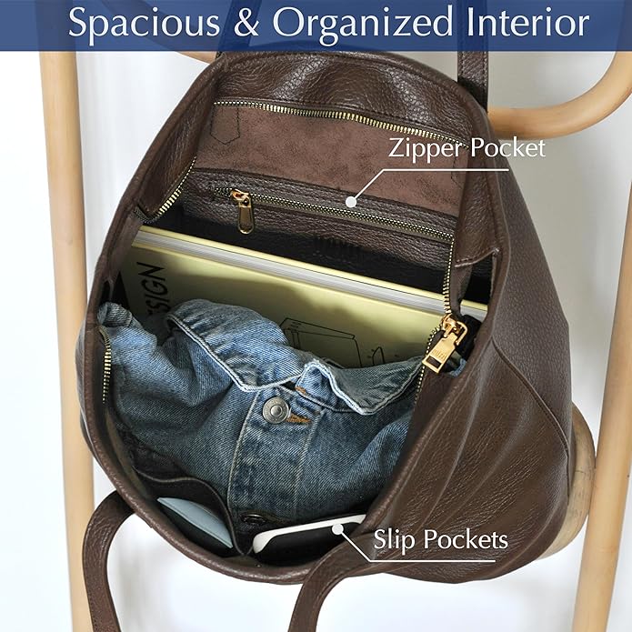 Zipper Tote Bag for Women Soft Vegan Leather Handbag for Work, Travel & Everyday Use