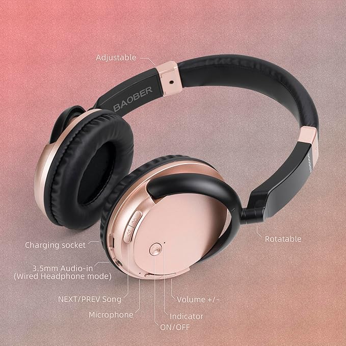 Bluetooth Wireless Over Ear Light Weight Headphone with Low Latency USB Transmitter for TV,PC,3.5mm Audio Device, Stereo Wireless Headset Built-in Microphone for Cell Phone (Rose Gold)