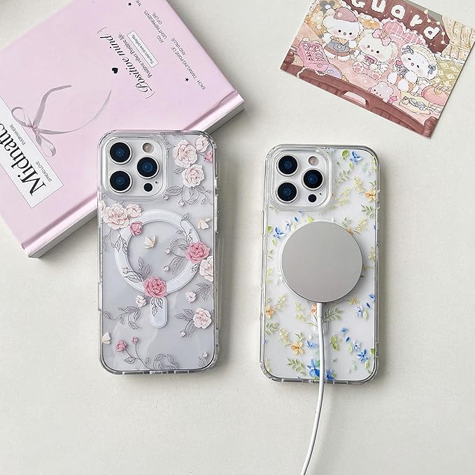 ZTOFERA for iPhone 13 Pro Magnetic Case Compatible with Magsafe,Aesthetic Floral Pattern Design Cute for Girl Women,Anti-Drop Protective Hard Phone Cover for iPhone 13 Pro-Pink Rose