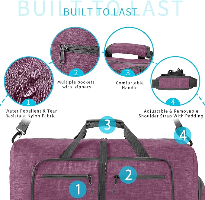 Vomgomfom Travel Duffle Bag for Men,65L 85L 115L Foldable Travel Duffel Bag with Shoes Compartment Overnight Bag for Men Women