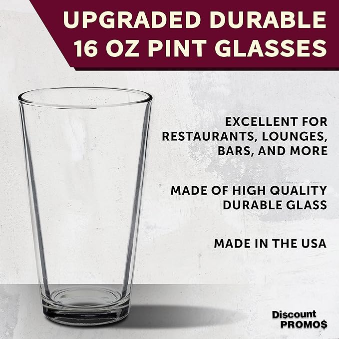 DISCOUNT PROMOS Arc Pint Glass 16 oz. Set of 10, Bulk Pack - Beer Glasses, Heavy Duty Drinkware - Clear