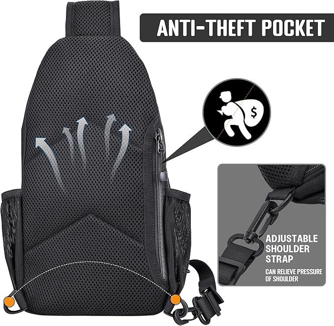 Mens Sling Bag, Water-Resistant Shoulder Bag Small Single Strap Backpack Cross body Bag for Men