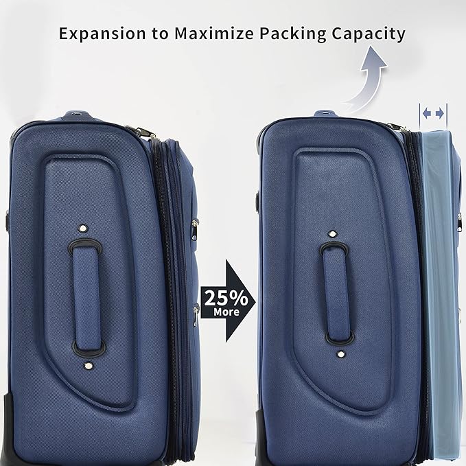 Merax Softside Luggage Set Softshell Lightweight 3 Piece Spinner Suitcase 22" 26" 30" Deep Blue