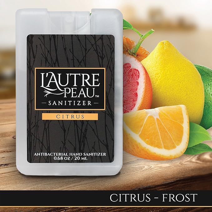 Travel Hand Sanitizer Spray with Aloe Vera by L’AUTRE PEAU - Unique Flat Credit Card Shape - Citrus Scented Mini Pocket Size (6 Pack - 20ML, Frost,Black,Red,Blue,Green,Yellow)