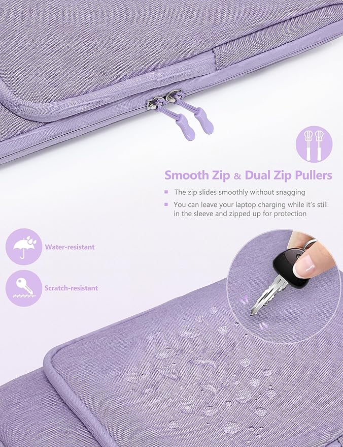HYZUO 13.3-14 Inch Laptop Bag Sleeve for MacBook Pro 14 M4 M3 M2 M1, MacBook Air/Pro 13.3, 13.8"/13.5" Surface Laptop/Book, Notebook Case for 13" Dell Lenovo ThinkPad HP Asus Acer, Lilac Purple