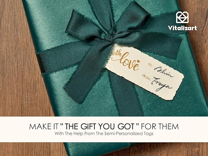 Vitalizart Green Wrapping Paper Set 17" Pearly-Lustre With Silk Like Satin Ribbon & Gift Tags Recyclable Eco-Friendly Christmas Gift Wrapping Birthday Baby Shower Wedding Handmade Crafts 197"(16.4 Ft)