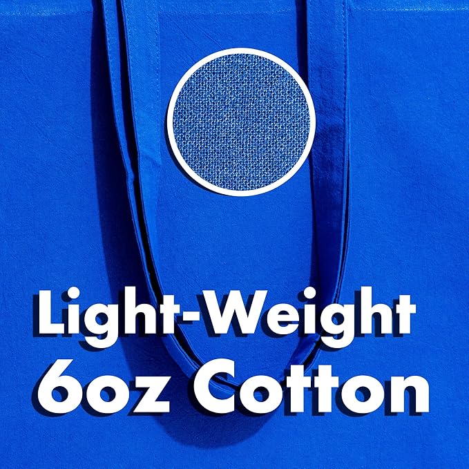 Carrywell |Not Made In China| 24 Pack Cotton Tote Bags, Lightweight Reusable Grocery Shopping Bag, Blank Bulk Cloth Totes with Handles, Great For Custom Screen Print and Gifts (15"x16")