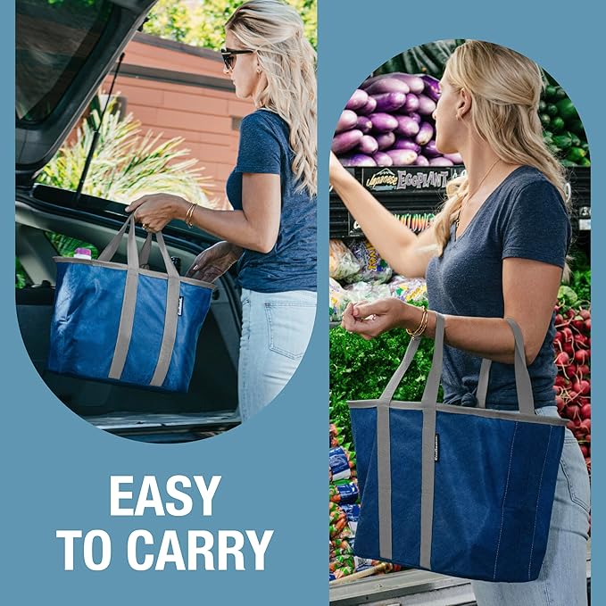 CleverMade EcoBasket Reusable Grocery Tote - Collapsible Storage Shopping Organizer - Heavy Duty Utility Bag Home