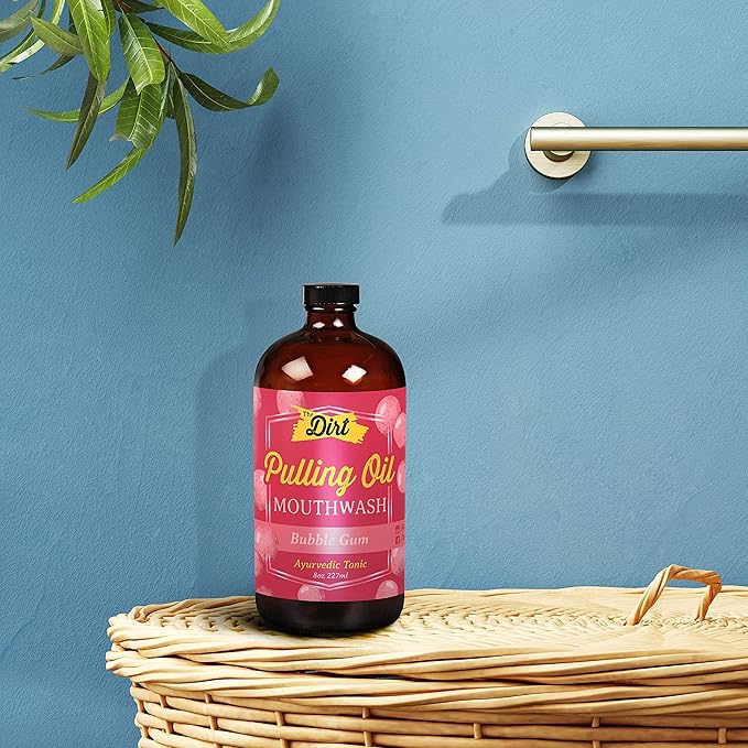 THE DIRT Oil Pulling Mouthwash - Gluten Free - Removes Plaque, Tartar, Bad Breath & Whitens Teeth (Bubblegum, 8 Ounce)
