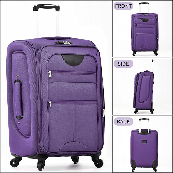 Merax Softside Luggage Set Softshell Lightweight 3 Piece Spinner Suitcase with Duffel Bag Expandable Upright Travel Luggage 22" 26" 30",Purple