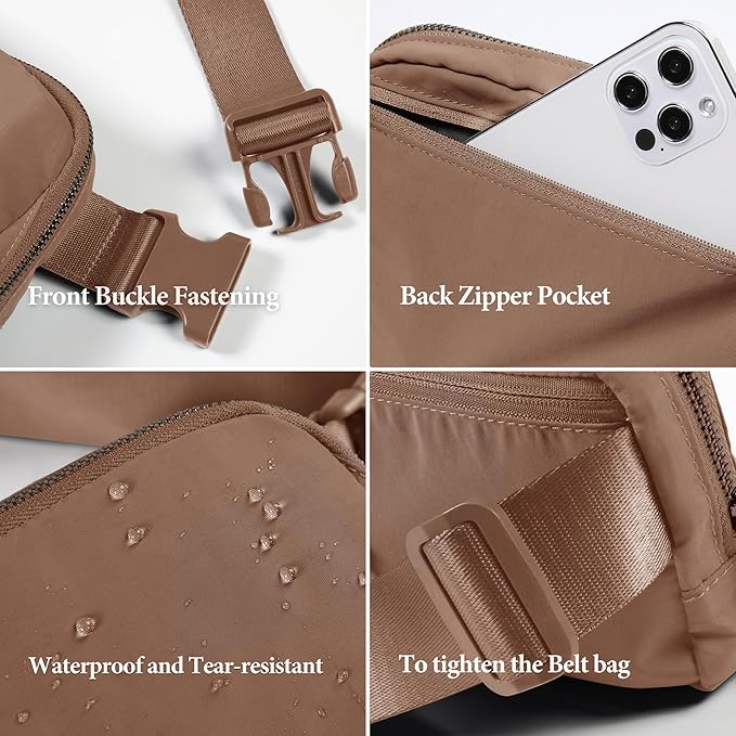 ODODOS Unisex Mini Belt Bag with Adjustable Strap Small Fanny Pack for Workout Running Traveling Hiking, Brown