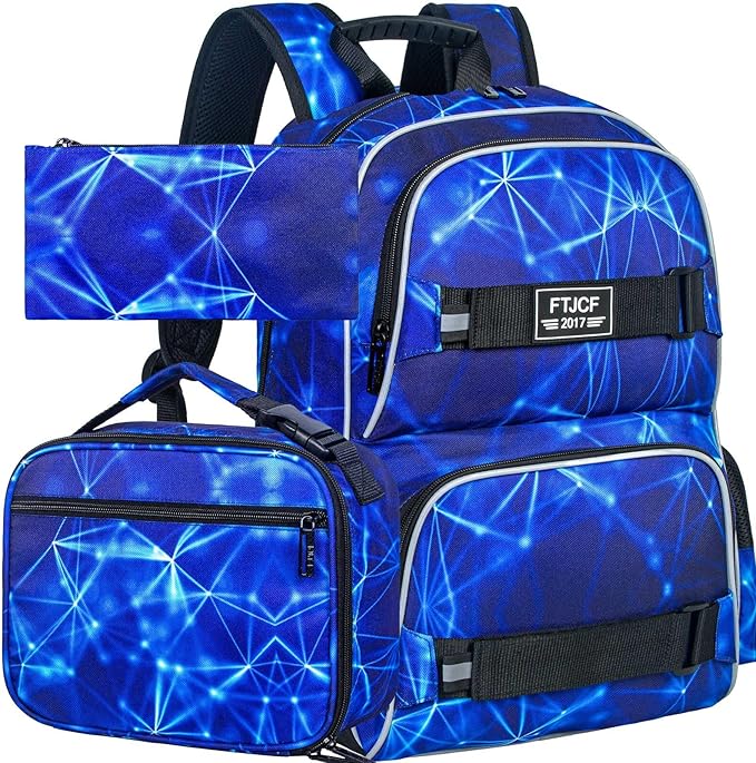 3Pcs Backpack for Girls Boys, 17 Inch School Bookbag with Lunch Box, Durable Laptop Backpacks Set for Teens College