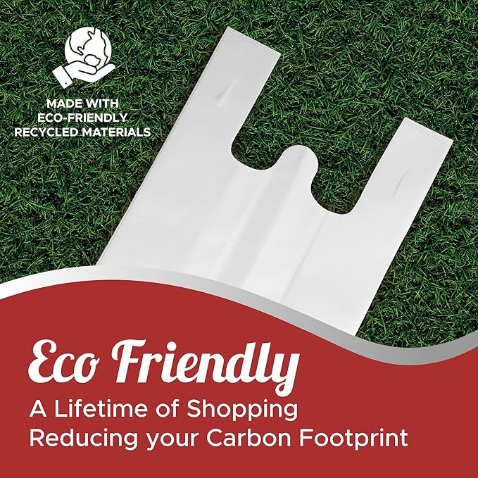 Simply Cool 450 Pack Reusable Eco-Friendly Grocery T-Shirt Shopping Bags 21.5"x12.2"x7.2" Durable, Recyclable Washable Foldable Portable Shopping Tote Bags Bulk