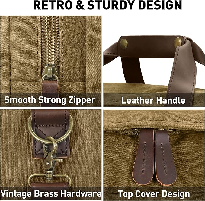 60L Travel Bags for Men, Nomad Washed Canvas Duffle Bag Vintage Genuine Leather Travel Duffel Bag Multifunctional Weekender Overnight Backpack with Shoes Compartment