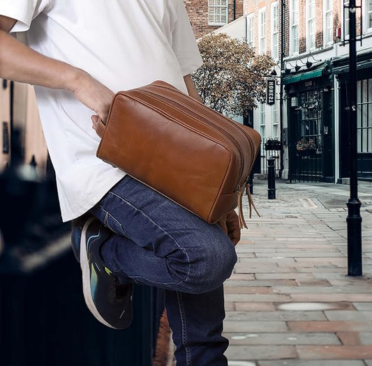 VC VINTAGE COUTURE Leather Toiletry Bag for Men Extra Large Leather Men's Toiletry Bag for Traveling Real Leather Dopp Kit for Men Leather Shaving Bag for Travel