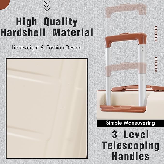 Merax Luggage Set 2 Piece Suitcase Sets with Spinner Wheel,Lightweight Hardside Expandable Travel Laggage with TSA Lock,Suitcase with Travel Bag(20"/28",Khaki & Brown)