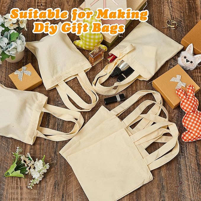 Amylove 48 Pcs Mini Tote Bag Sublimation Blank Canvas Tote Bags Reusable Grocery Luggage DIY Sack Goody for Party Even (10 x 10 Inch,Natural Color)