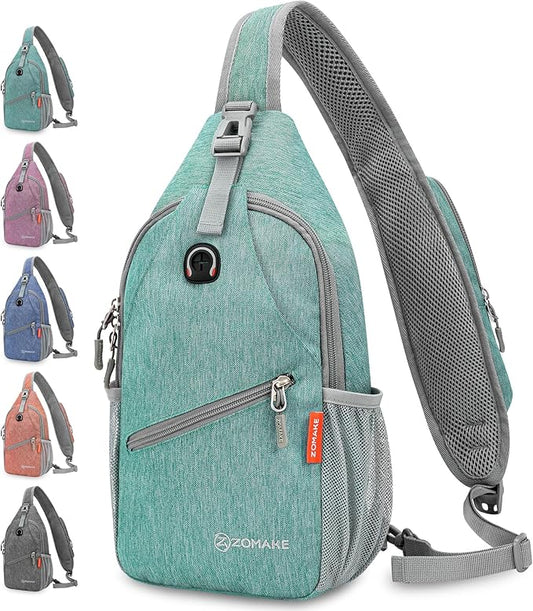 ZOMAKE Sling Bag,Small Crossbody Sling Backpack,Water Resistant Shoulder Daypack for Travel,Anti Thief Chest Bag for Hiking(Turquoise)