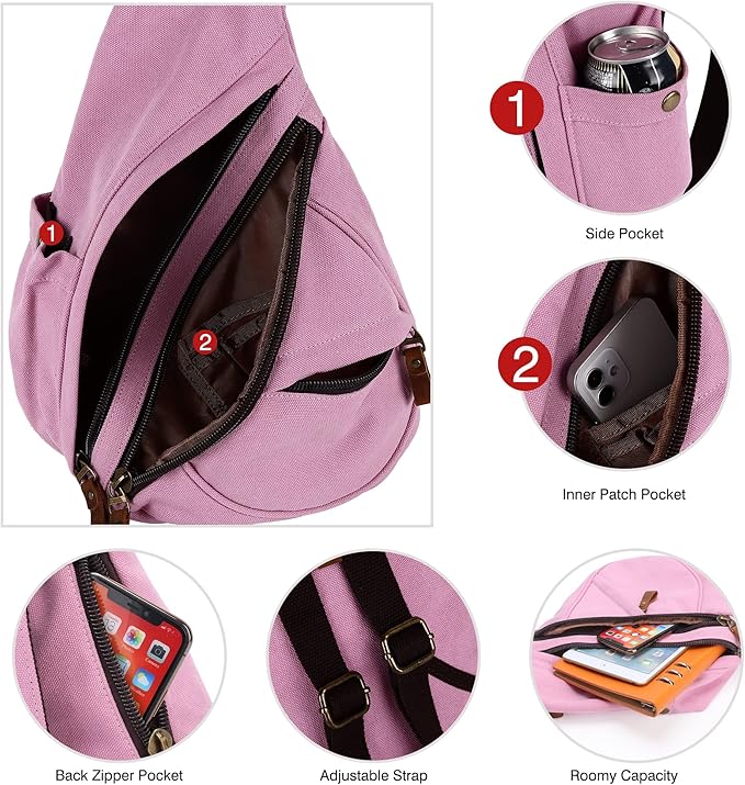 HuxFam Canvas Sing Bag for Women Crossbody Bags Backpack Purse Rucksack Small Casual Daypack