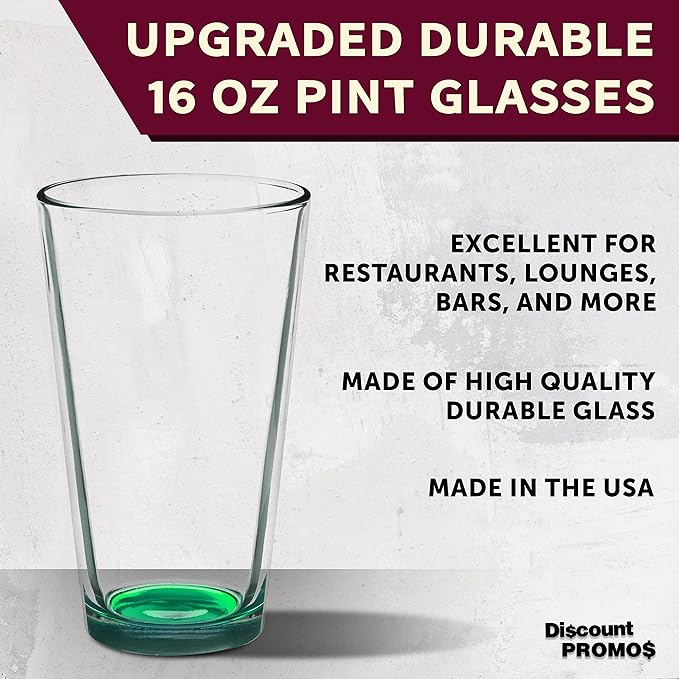 DISCOUNT PROMOS Arc Pint Glass 16 oz. Set of 10, Bulk Pack - Beer Glasses, Heavy Duty Drinkware - Green