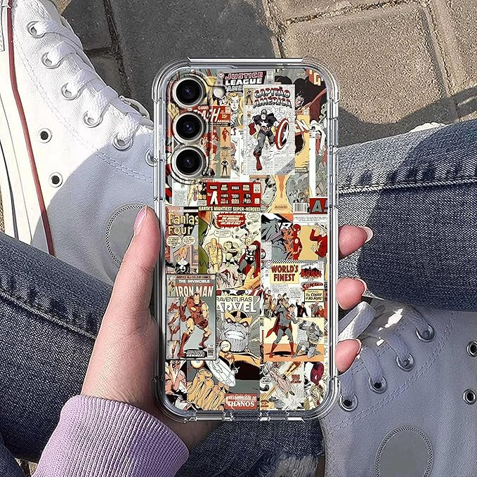 Case for Samsung Galaxy S23+ with Superhero Design,Cartoon Comic Pop Culture Art Collage,Clear Soft TPU Bumper Phone Cover,6.6"(Hero,S23P)