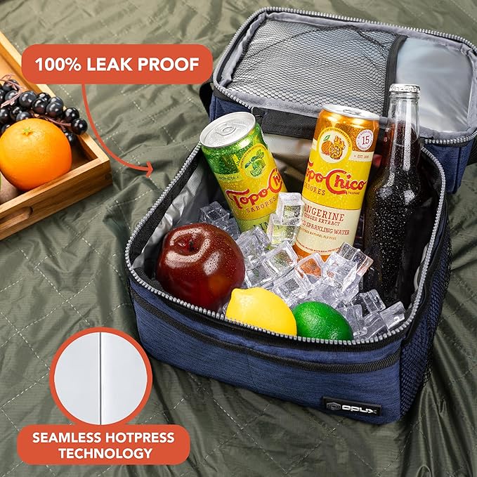 OPUX Lunch Box For Men Women, Insulated Large Lunch Bag Adult Work, Double Decker Lunchbox Meal Prep Dual Compartment Leakproof Lunch Cooler, Soft Lunch Pail Tote Boys Girls Kids School, Navy Blue 12L