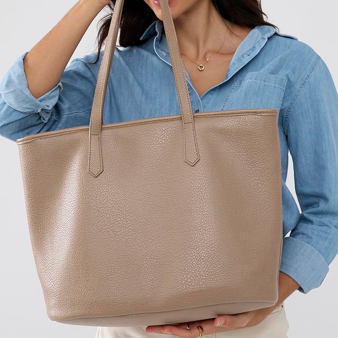 Zipper Tote Bag for Women Soft Vegan Leather Handbag for Work, Travel & Everyday Use