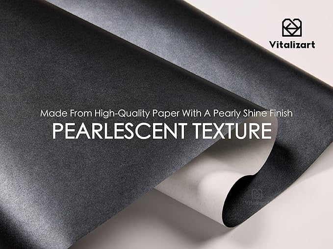 Vitalizart Black Wrapping Paper Set 17" Pearly-Lustre With Silk Like Satin Ribbon & Gift Tags Recyclable Eco-Friendly Christmas Gift Wrapping Birthday Baby Shower Wedding Handmade Crafts 197"(16.4 Ft)