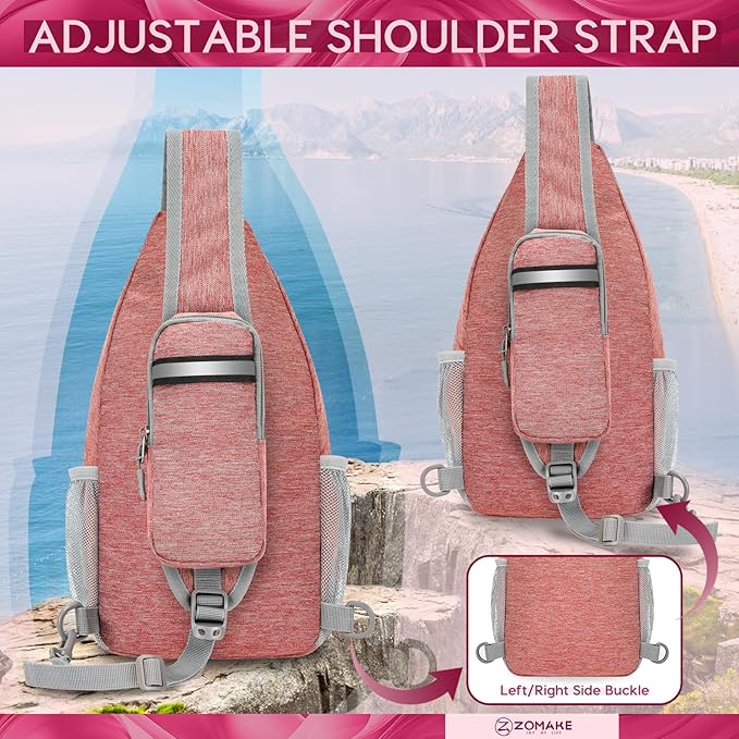 ZOMAKE Sling Bag,Small Crossbody Sling Backpack,Water Resistant Shoulder Daypack for Travel,Anti Thief Chest Bag for Hiking(Orange)