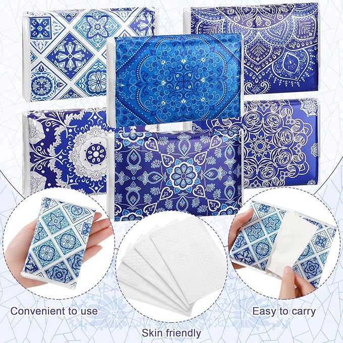 24 Packs Travel Size Tissue Pocket Slim Pack Facial 3 Ply Wallet Size Pocket Tissues for Travel Wedding Party Favors, 6 Styles(Geometric Flower)
