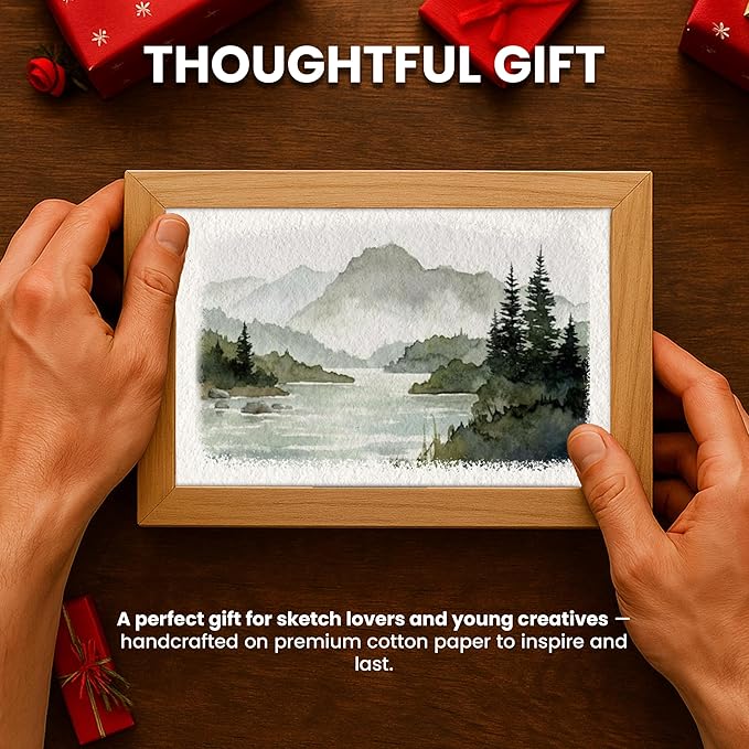 LEATHER VILLAGE Watercolor Paper - Off White - 9.5 X 12 inches, 50 Sheets - Mixed Media Watercolor Paper - 150 GSM Thick Deckle Edge Virgin Cotton Handmade Paper - Off White