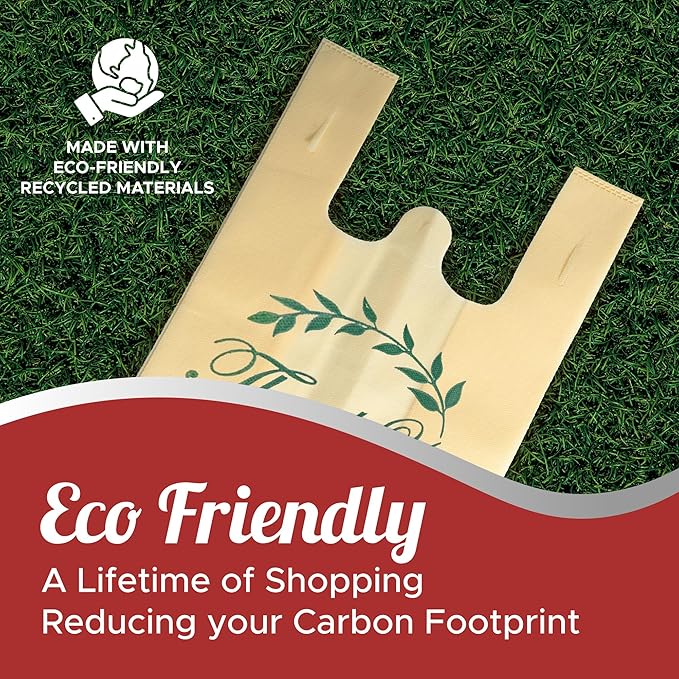 Simply Cool 300 Pack Reusable Thank You Eco-Friendly Grocery T-Shirt Shopping Bags 21.5”x12.2”x7.2” Durable, Recyclable Shopping Bags Washable, Foldable, Portable Tote Bags Bulk