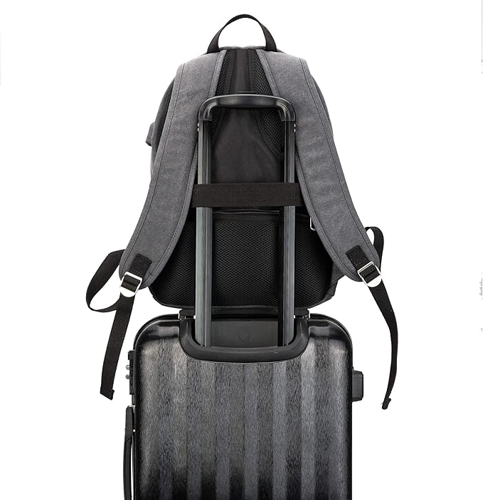 Kinmac Grey Canvas 15 inch Waterproof Laptop Travel Outdoor Backpack with USB Charging Port for 13 inch 14 inch and 15.6 inch Laptop