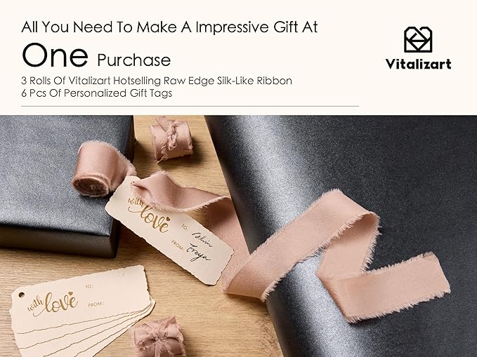 Vitalizart Black Wrapping Paper Set 17" Pearly-Lustre With Silk Like Satin Ribbon & Gift Tags Recyclable Eco-Friendly Christmas Gift Wrapping Birthday Baby Shower Wedding Handmade Crafts 197"(16.4 Ft)